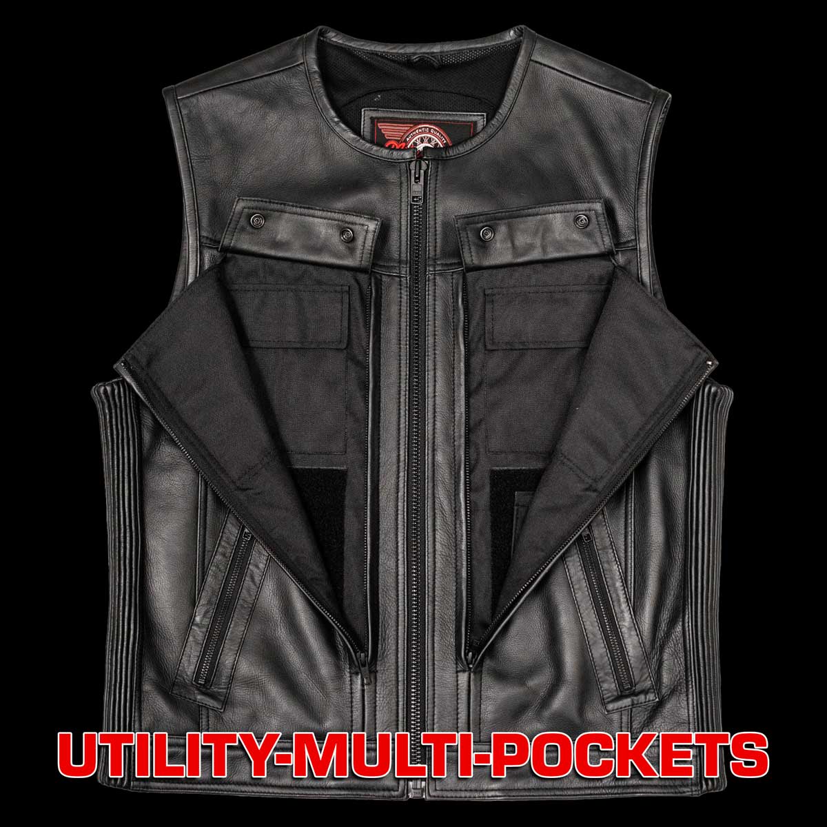 Milwaukee Motorcycle Clothing Co. Men's Quick-Draw Stylesh Premium Black Leather MC Biker Vest MMC30001