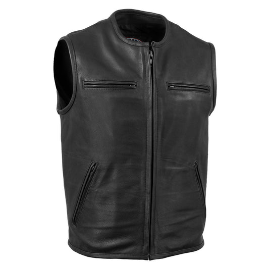 Heren biker lederen vest rocker vest clubvest in zwart, zwart, XL Heren biker lederen vest rocker vest clubvest in zwart, zwart, XL