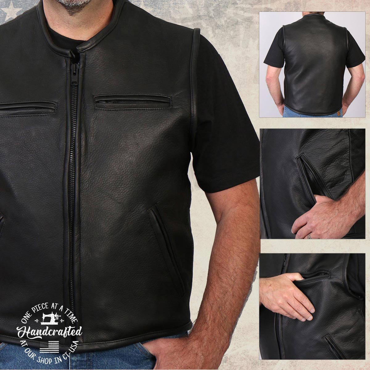 Milwaukee Leather USA MADE MLVSM5001 Men's Black 'Steerhide' Premium Leather Motorcycle Club Style Vest