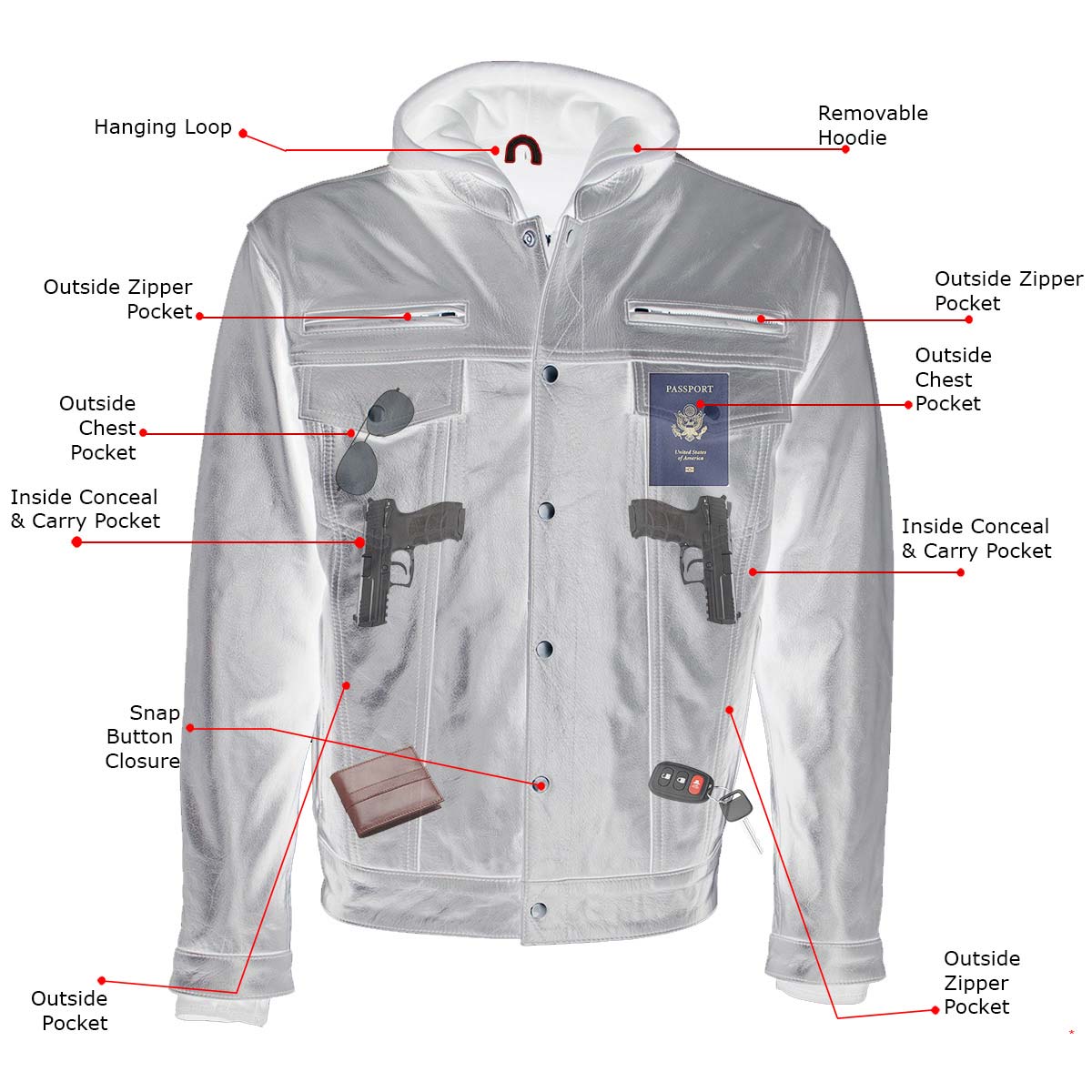 Milwaukee Leather Men's Leather Shirt Jacket with Removable Hoodie and Patch Access - MLM1614