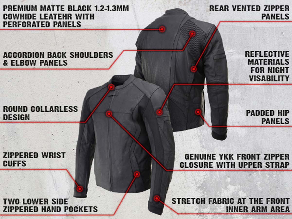 Milwaukee Leather LKM17014 Men's Matte Black Premium Leather Protective Motorcycle Racing Style Biker Jacket w/ CE Armor