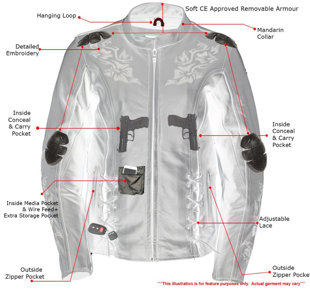 Milwaukee Leather LKL27008 Women's Premium Black Leather Motorcycle Rider Jacket with CE Armor Protection