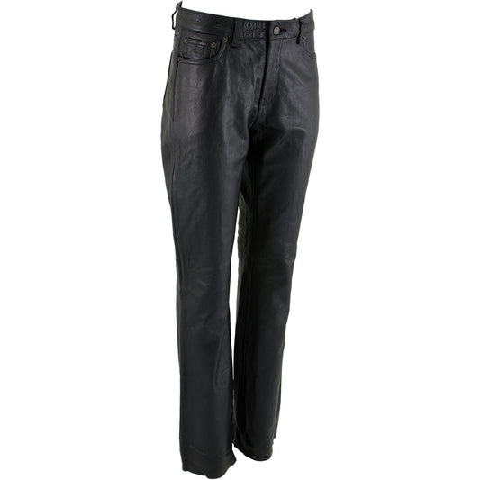 Milwaukee Leather LKM5719 Women's Black Buffalo Leather Motorcycle Riding Pants, Boot Cut, Unhemmed