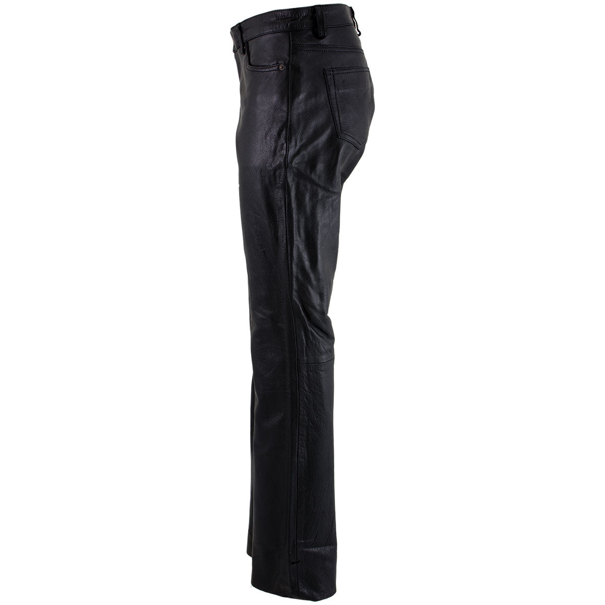 Milwaukee Leather LKM5719 Women's Black Buffalo Leather Motorcycle Riding Pants, Boot Cut, Unhemmed