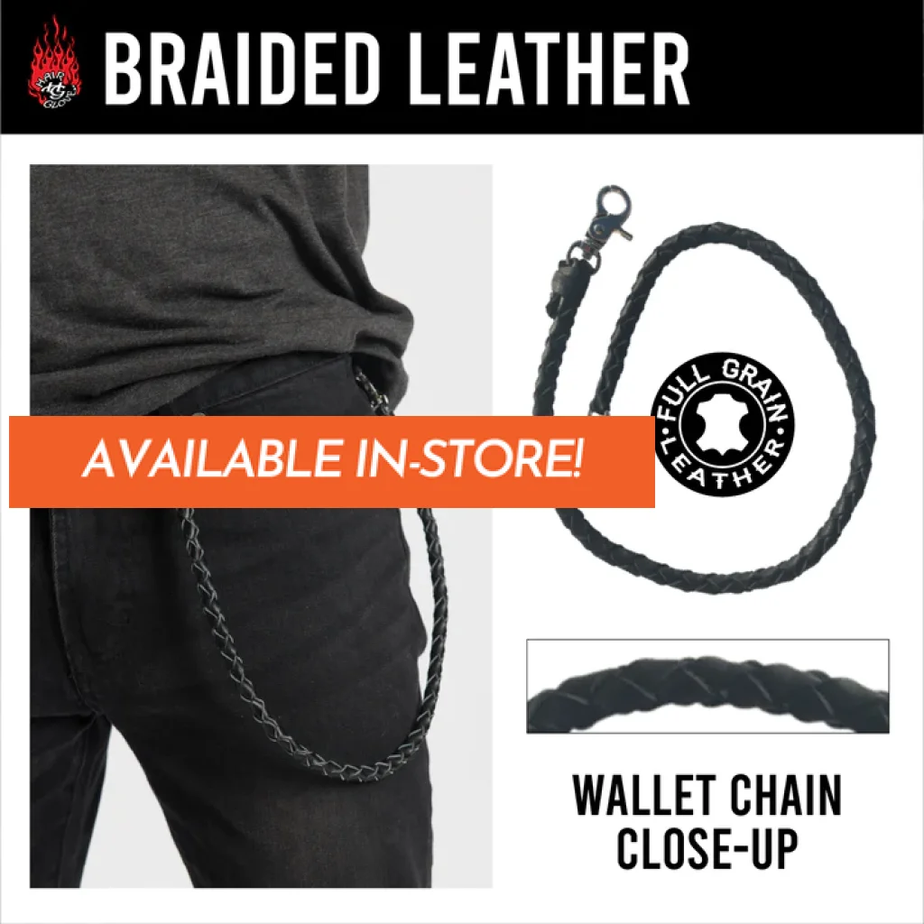 24 inch Black Wallet Chain Braided Leather Hair Glove Accessories