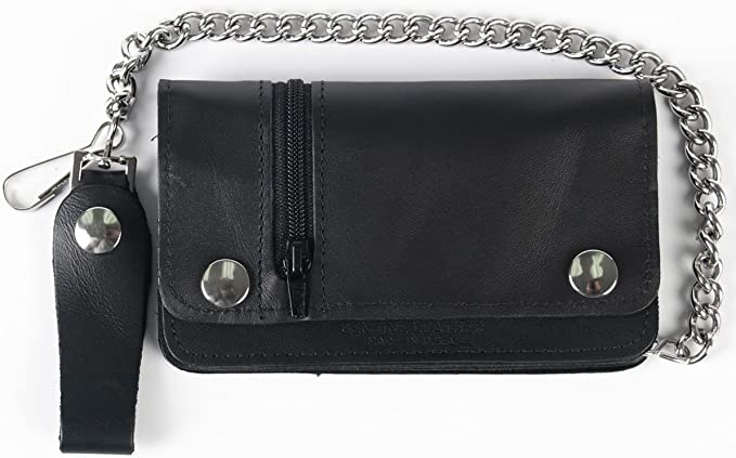 6" Five Pocket Bi-fold WLC1003 Black Leather Bi-Fold Wallet with Chain | Hot Leathers