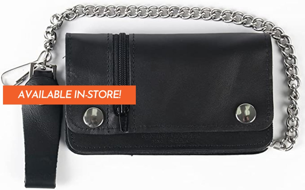 6 Five Pocket Bi-Fold Wlc1003 Black Leather Bi-Fold Wallet With Chain Hot Leathers Wallet