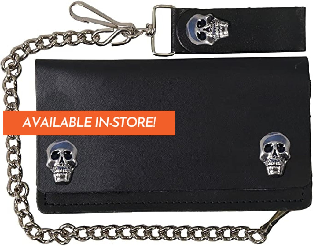 6 Skull Snap Bi-Fold Wla2004 Black Leather Bi-Fold Wallet With Chain Hot Leathers Wallet