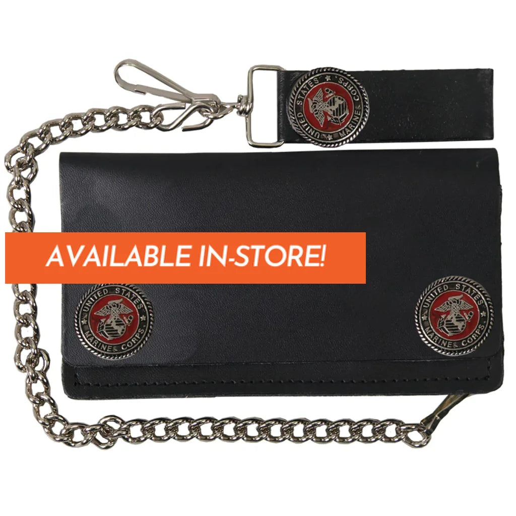 6 Us Marine Corps Bi-Fold Wla2012 Leather Snap Wallet With Chain Hot Leathers
