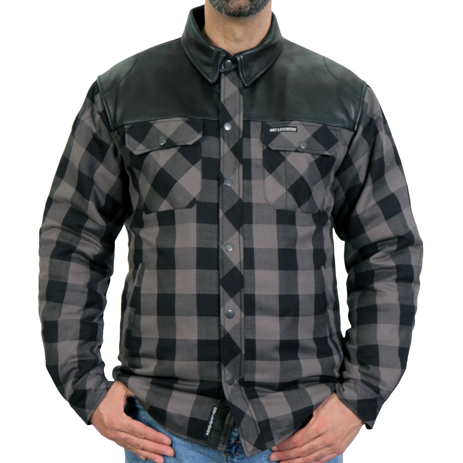 Reinforced Leather Grey and Black Flannel - Extreme Biker Leather