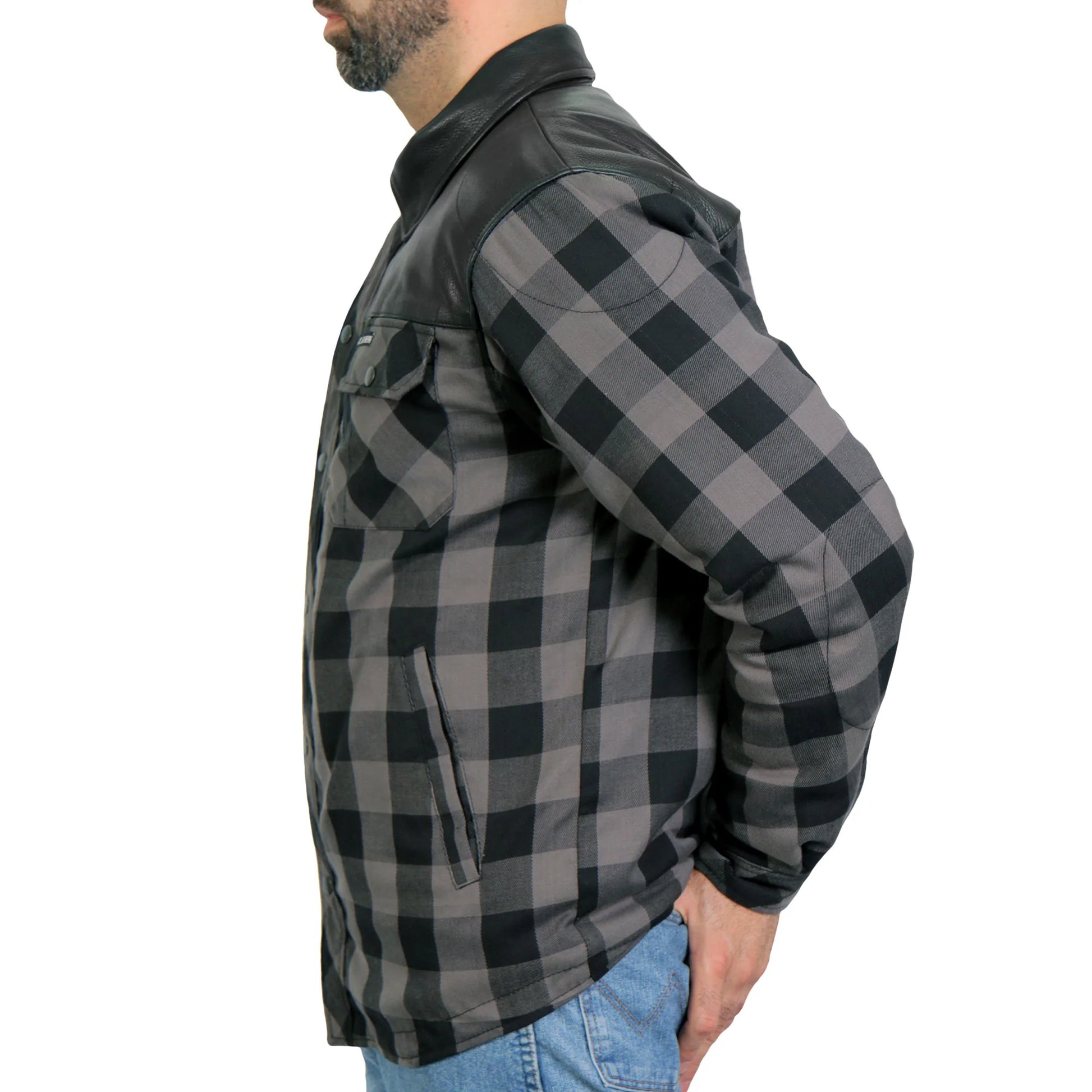 Reinforced Leather Grey and Black Flannel - Extreme Biker Leather