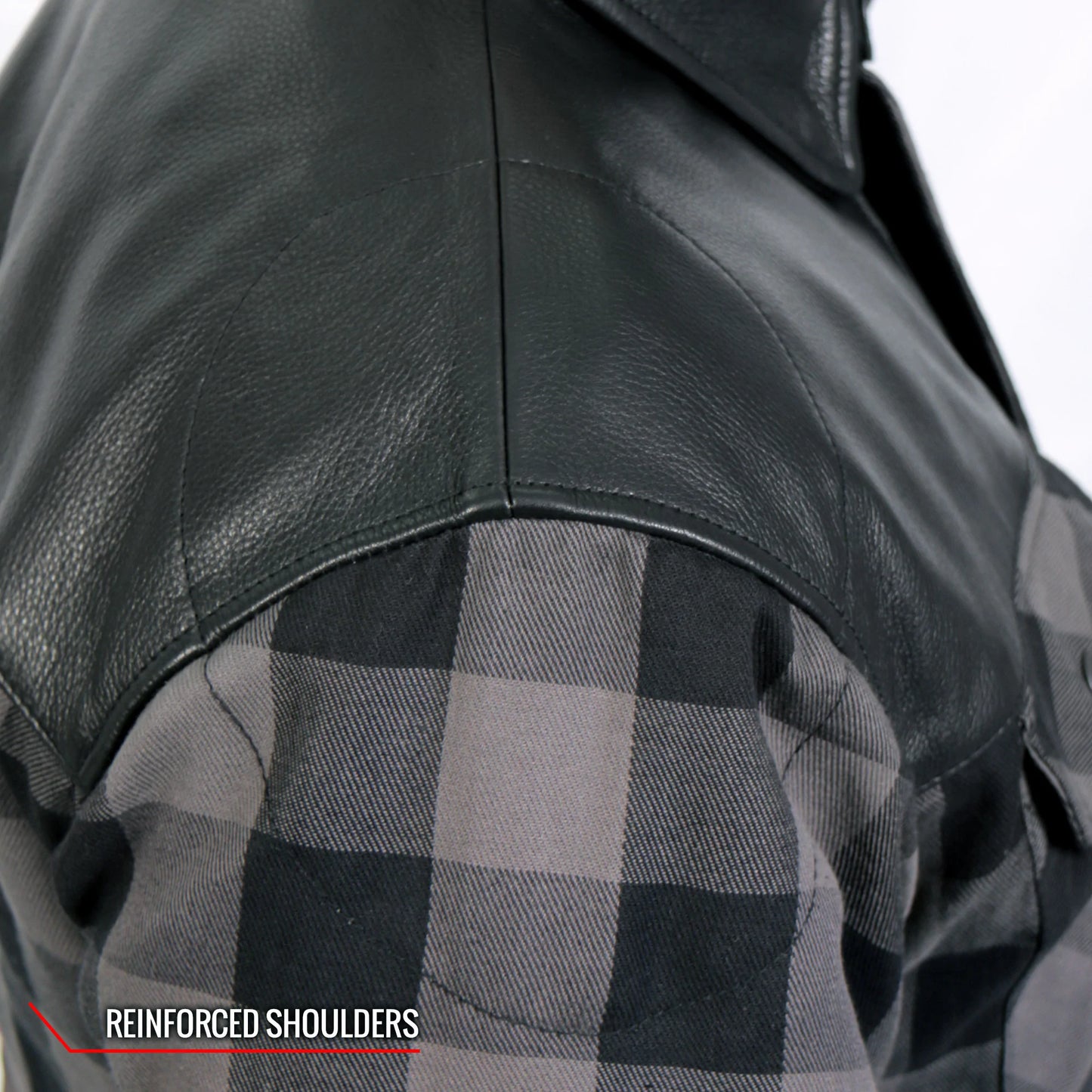 Reinforced Leather Grey and Black Flannel - Extreme Biker Leather