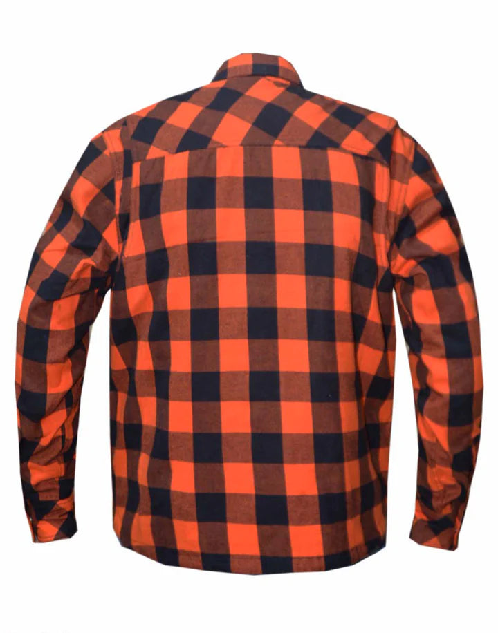 Reinforced Black and Orange Flannel - Extreme Biker Leather