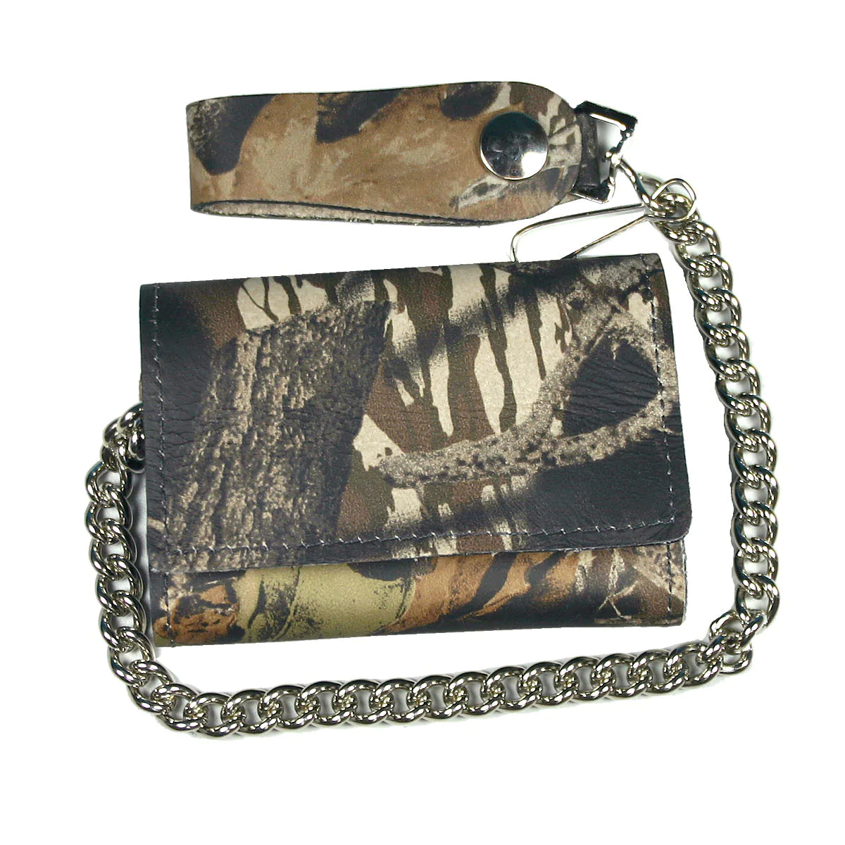 Hunting Camo 4" Tri-fold WLC3003 Leather Tri-Fold Wallet with Chain | Hot Leathers