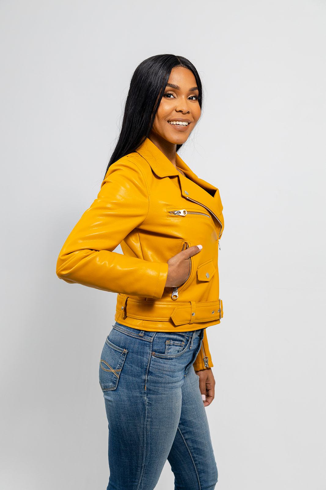 Remy - Women's Vegan Faux Leather Jacket (Mustard) Women's Fashion Leather Jacket Whet Blu NYC   