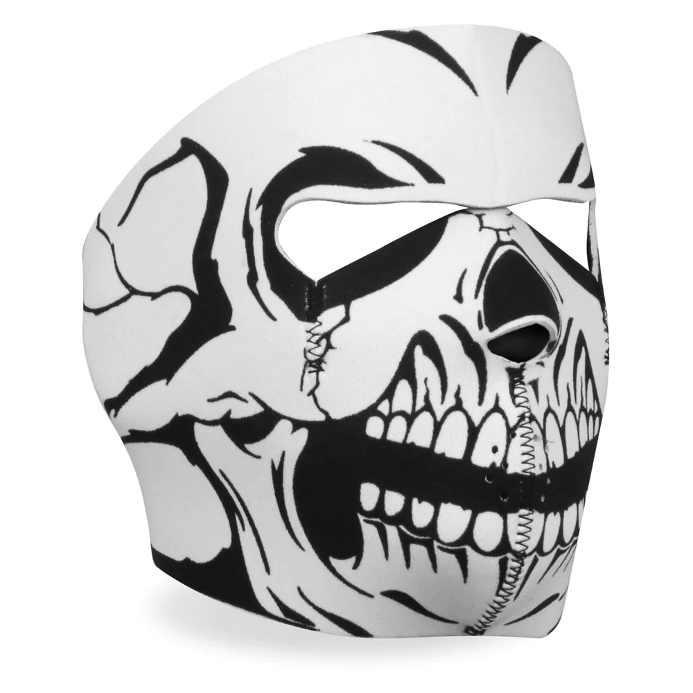 Neoprene Full Face Mask - Black White Skull FMA1012 | Hot Leathers