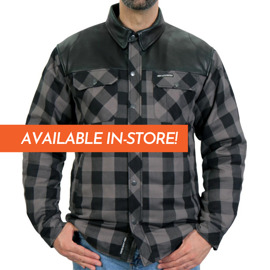 Reinforced Leather Grey and Black Flannel - Extreme Biker Leather