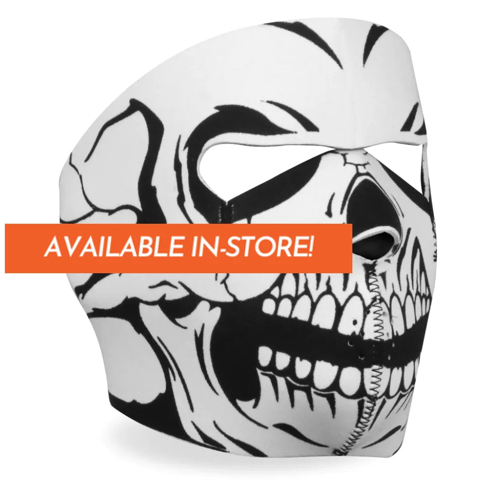 Hot Leathers FMA1012 Black and White Skull Neoprene Face Mask One Size