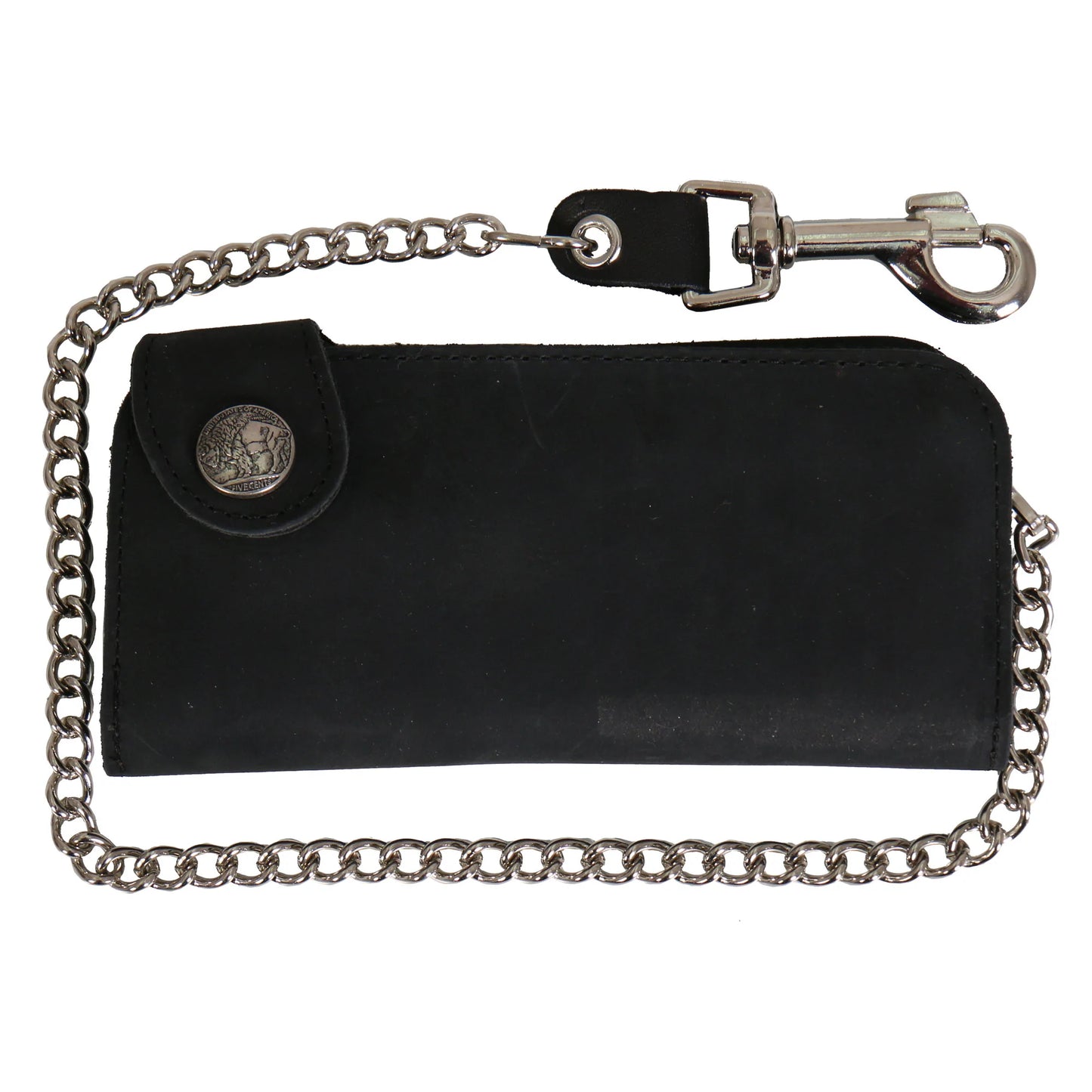 7" Buffalo Nickel Bi-Fold WLA3001 Leather Snap Bi-Fold Wallet with Chain | Hot Leathers